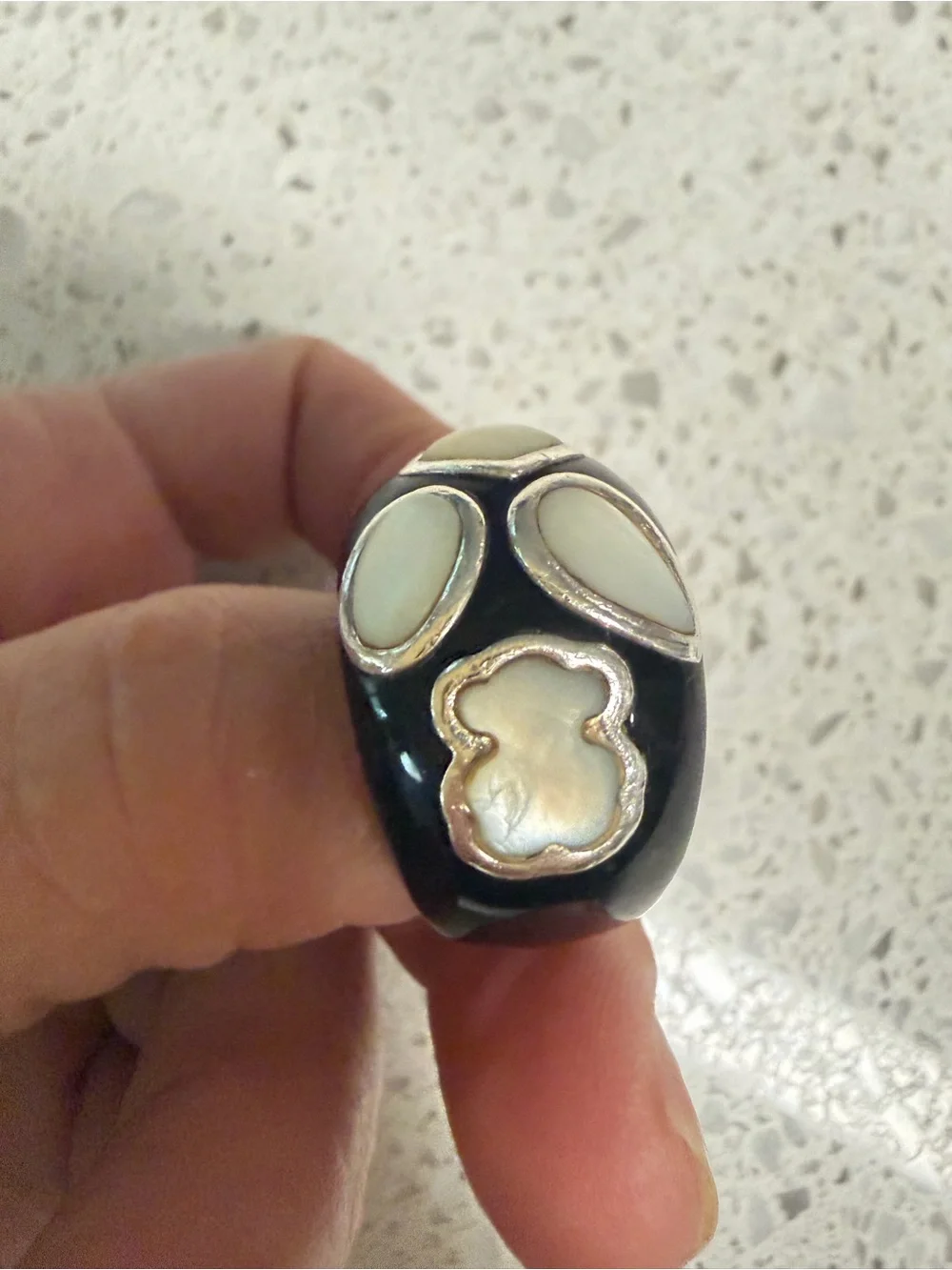 Authentic Tous Black Resin Ring with Mother-of-Pearl